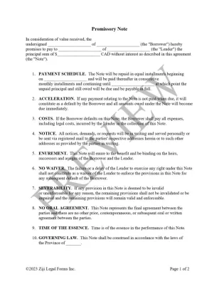 Ziji, Legal, Forms, Promissory Note