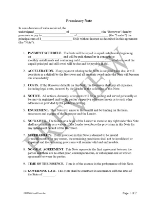  Ziji, Legal, Forms, Promissory Note