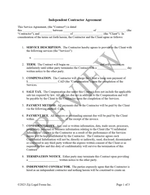 Ziji, Legal, Forms, Independent Contractor Agreement
