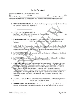 Ziji, Legal, Forms, Service Agreement