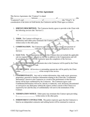 Ziji, Legal, Forms, Service Agreement